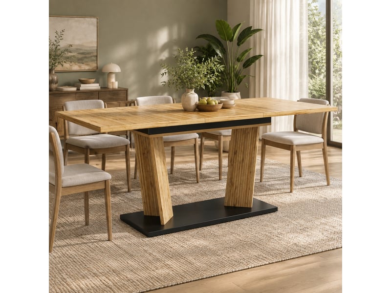 Table à manger extensible - lpospi - pied double, patins réglables antidérapants, mdf chêne 120-160 × 80 × 76 cm - Conforama B