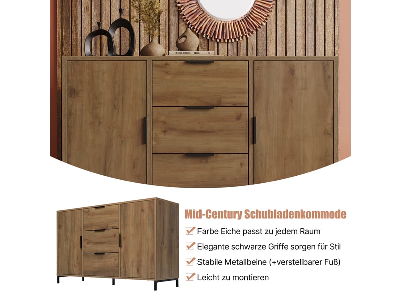 Commode 2 portes 3 tiroirs en panneau de particules et métal 120 x 40 x 76 cm - Conforama E
