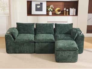 Canapé d'angle compressé droit fixe LEYTN 3 places Tissu vert