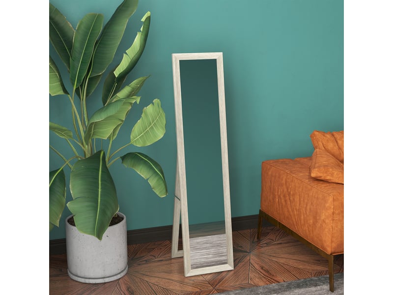  Miroir sur piedmur rectangulaire 37 x 157 cm avec cadre en bois gris  - Conforama C