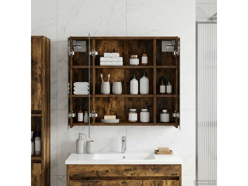 Armoire miroir salle de bain, meuble de rangement chêne fumé 73.5x16x62.5 cm shl1355 - Conforama B