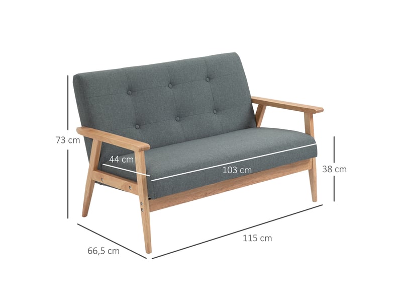  Canapé droit 2 places compact avec coussins rembourrés et pieds antidérapants en lin gris foncé, 115 × 66,5 × 73 cm  - Conforama C