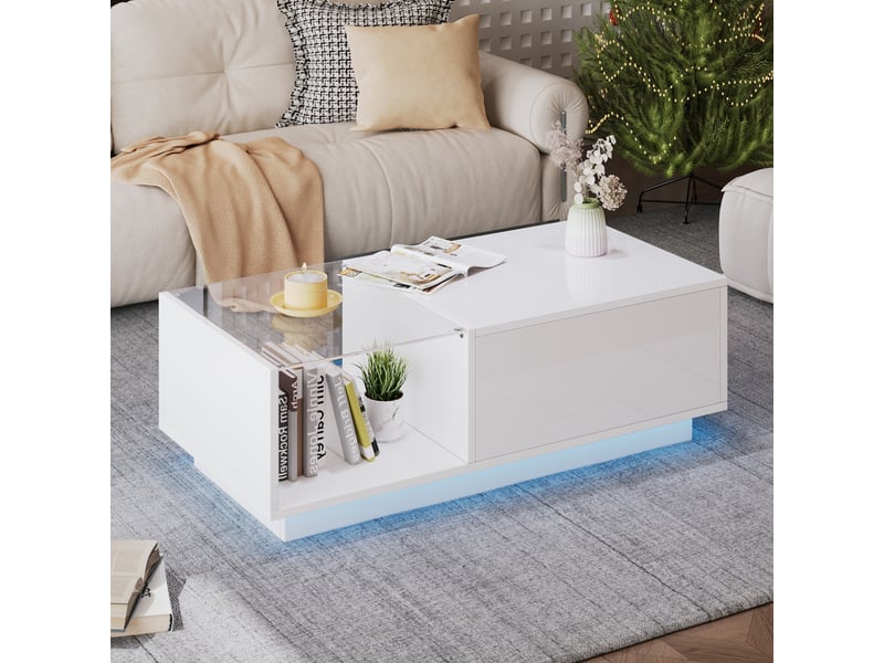  Table basse rectangulaire blanc led - 50x100 cm table basse blanc - Conforama D