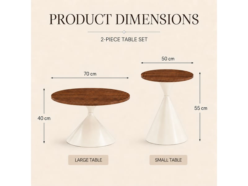  Lot de 2 tables basses gigognes rondes en brun et blanc et design conique en métal  - Conforama D