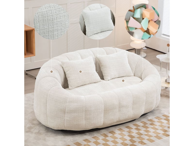  Canapé poire 2 places 150 cm avec dossier haut-assise lounge en chenille-beige  - Conforama D
