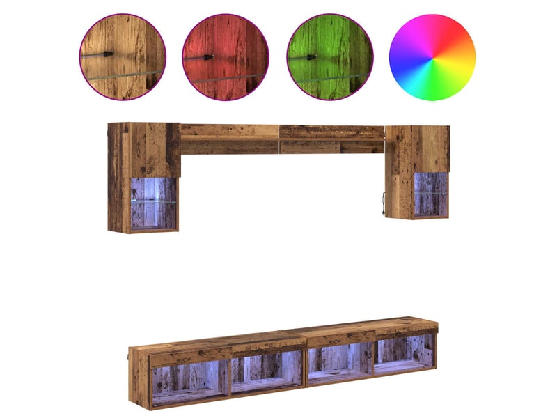  Unités murales tv avec led 6 pc bois ancien bois d'ingénierie shl43532  - Conforama D