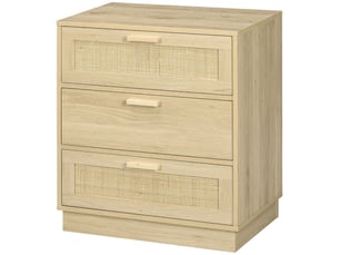 Commode design bohème en rotin avec 3 tiroirs, meuble de rangement pour le salon, le couloir, bois naturel, l'entrée