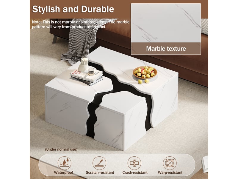  Table basse avec tiroir à ouverture par pression pour salon 70×70×31 cm en panneaux de particules blanc  - Conforama C
