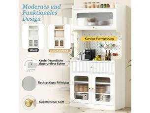 Buffet haut moderne - blanc - verre nervuré - éclairage led - 80x40x180 cm - rangement flexible - étagères réglables