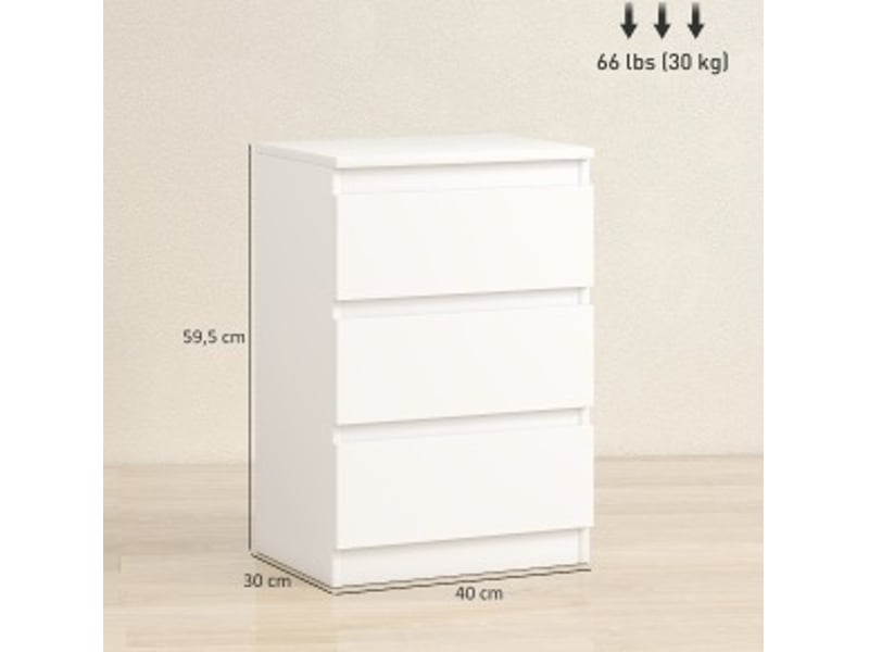  Tables de chevet tcqpz lot de 2 40 x 30 x 59,5 cm 3 tiroirs mdf blanc  - Conforama C