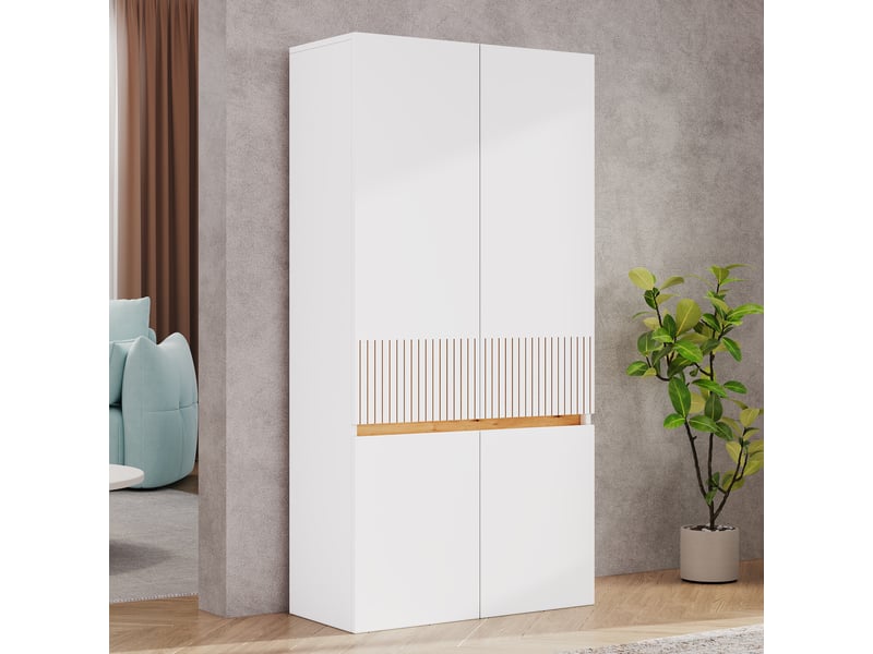  Armoire de rangement haute 80x35x160cm, 1 tablette ajustable, 4 portes à motifs striés, bureau ou entrée, meuble haut pour le séjour  - Conforama C