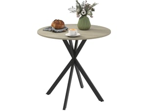 Table de salle à manger pour 2 personnes avec plateau rond et pieds en acier en x, style industriel, en bois, chêne
