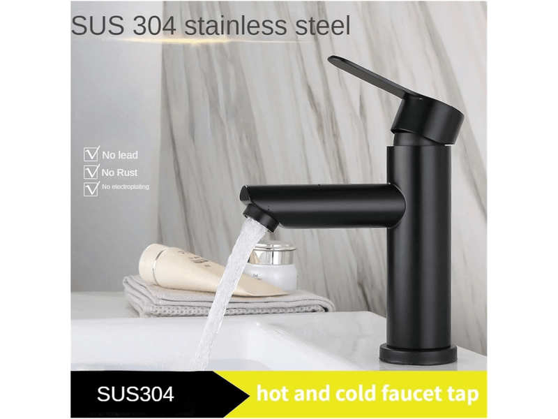  Robinet d'eau chaude et froide à levier unique en acier inoxydable noir, bec droit, monotrou, avec flexible de 60 cm FC-LJY-00846JY - Conforama D
