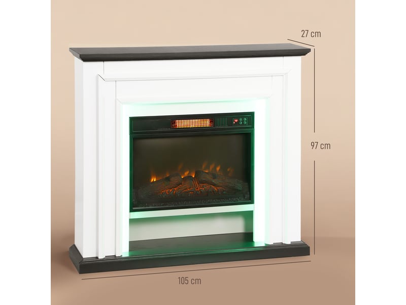  Cheminée électrique 1800 w noire, effet flamme 3d et éclairage led rgb, 105 x 27 x 97 cm  - Conforama E