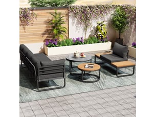 Salon de jardin 5 places 123,5 cm – gris – tables basses gigognes, coussins et pieds réglables