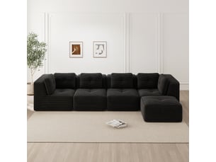Canapé d’angle modulable 4 places velours côtelé noir – 386 x 177 x 69 cm