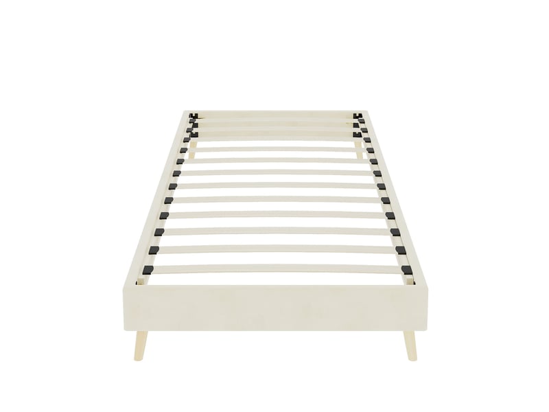  Cadre de lit enfant 90x200 cm beige en tissu avec pieds coloris bois naturel  - Conforama R