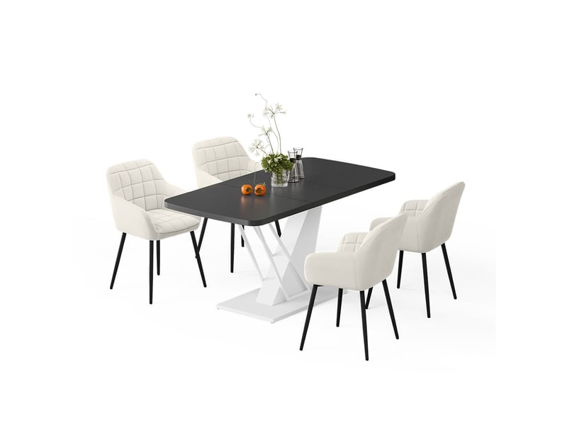  Vicco ensemble de table à manger, noirblanc, 120x80cm avec 4 chaises de salle à manger  - Conforama E