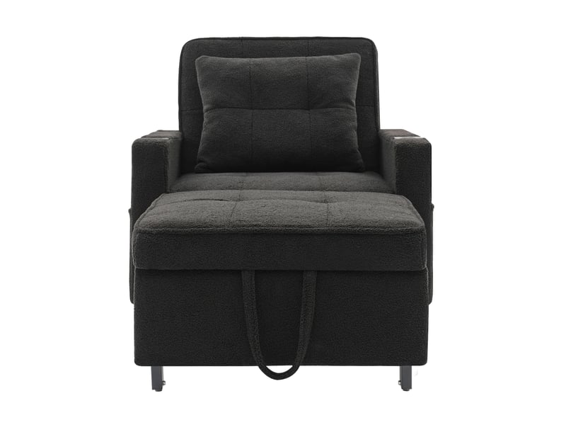  Fauteuil convertible 3 en 1 avec dossier inclinable, couchage d'appoint, porte-gobelets et port usb, noir  - Conforama A