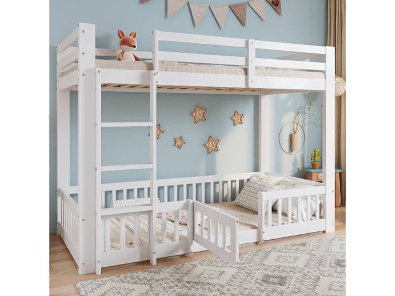  Lit superposé 90x200cm coloris blanc bois massif lit enfant blanc - Conforama D