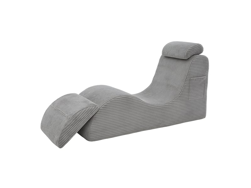 Fauteuil de relaxation 160 x 66 x 90 cm gris clair en corduroy, dossier ergonomique et poche latérale - Conforama A