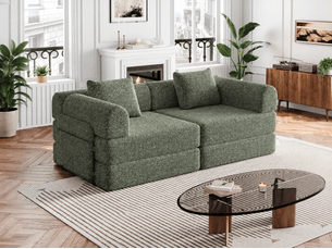 Canapé droit convertible <strong>BIQZUYA</strong> <strong></strong> 2 places Tissu vert avec coffre de rangement
