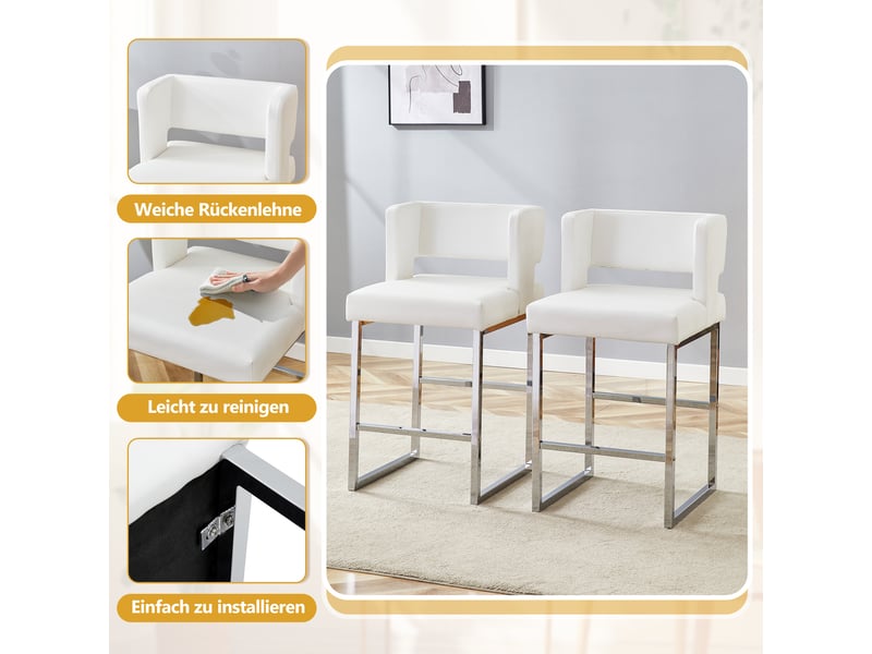  Lot de 2 tabourets de bar en similicuir pu blanc, piètement argenté W3658P358539 - Conforama E