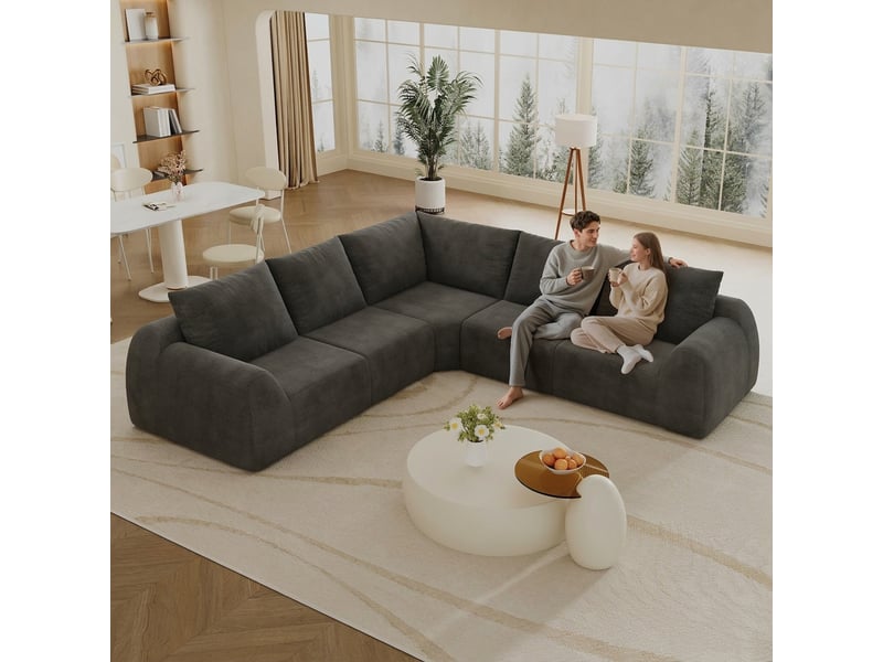  Canapé 5 places gris foncé en tissu chenille 267 cm sans montage  - Conforama B