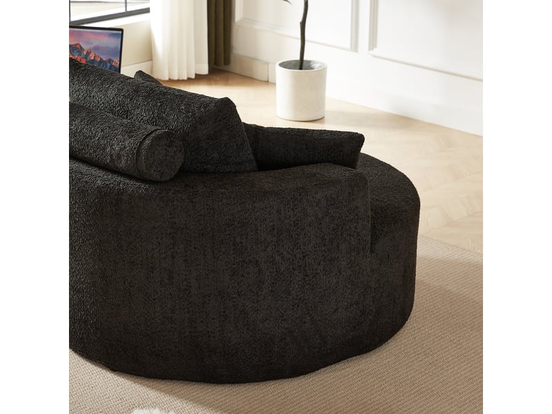  Fauteuil unique noir en tissu chenille moderne, coussin dossier confortable pour salon et chambre, sans montage requis  - Conforama W