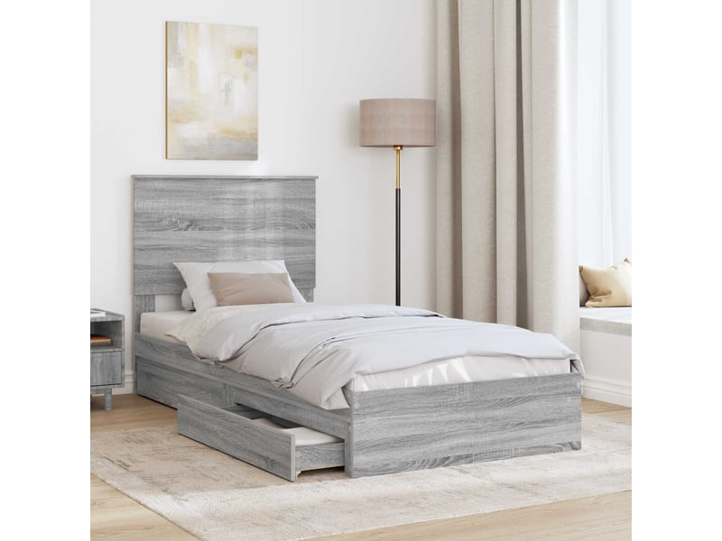  Lit simple- lit adulte -  lit de rangement gris sonoma 90 x 190 cm bois d'ingénierie  - Conforama B