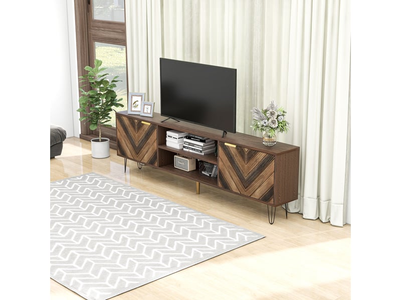  Meuble tv, placage bois massif, fer, 2 portes, poignées dorées, design moderne et élégant pour salon  - Conforama D