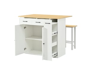 Îlot de cuisine extensible 120x45x96 cm avec prises et deux tabourets panneau de particules blanc