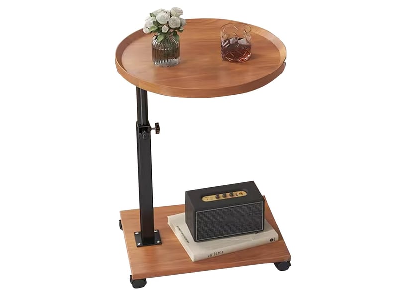  Table d'appoint c 2 niveaux, plateau rotatif 360°, hauteur réglable, roulettes, espace rangement, canapé, lit, salon – coloris bois PHK_34P6K5YJ - Conforama A