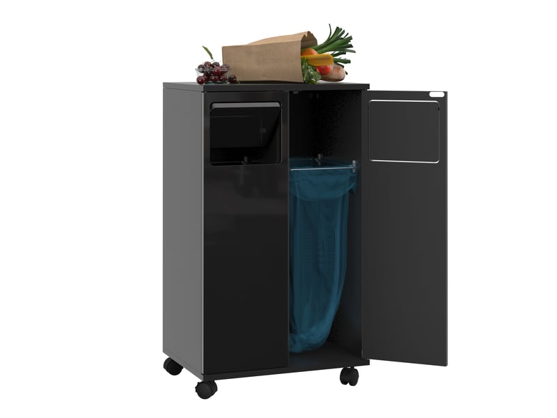 Meuble de tri des déchets 2 compartiments à roulettes 46,7x35x80 cm noir - Conforama D
