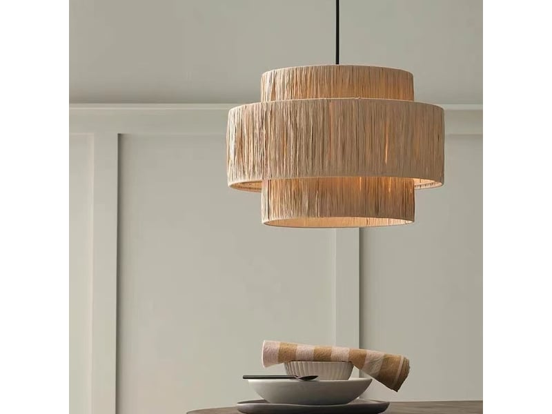 Suspension luminaire lampe style bohème abat jour en jute 40x28cm - Conforama E