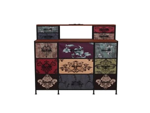 Commode 13 tiroirs - 109x28x97cm - meuble de rangement coiffeuse style vintage avec led rgb et prises usb - multicolore