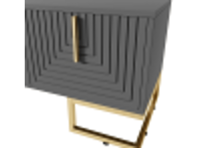  Meuble tv avec porte texturée, poignées dorées et pieds dorés, meuble bas moderne avec rangement, design élégant pour salon  - Conforama E