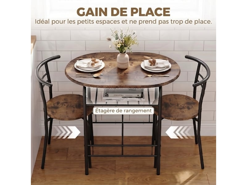  Ensemble table et 2 chaises de salle à manger, 80x52x76 cm, style industriel marron rustique  - Conforama E