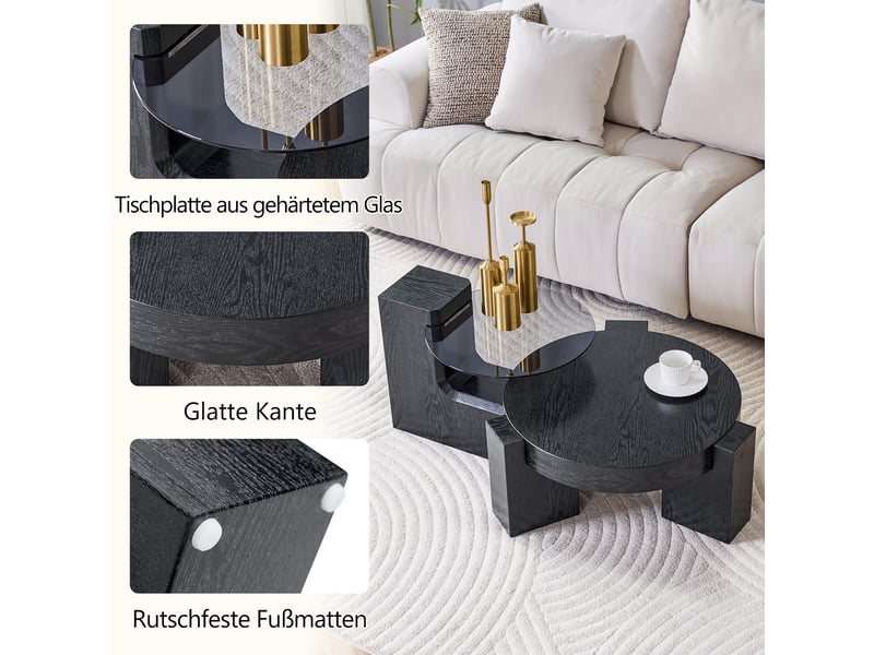  Table basse carré 61×61×30 cm, mdf et verre, noir Fay Lum - Conforama E