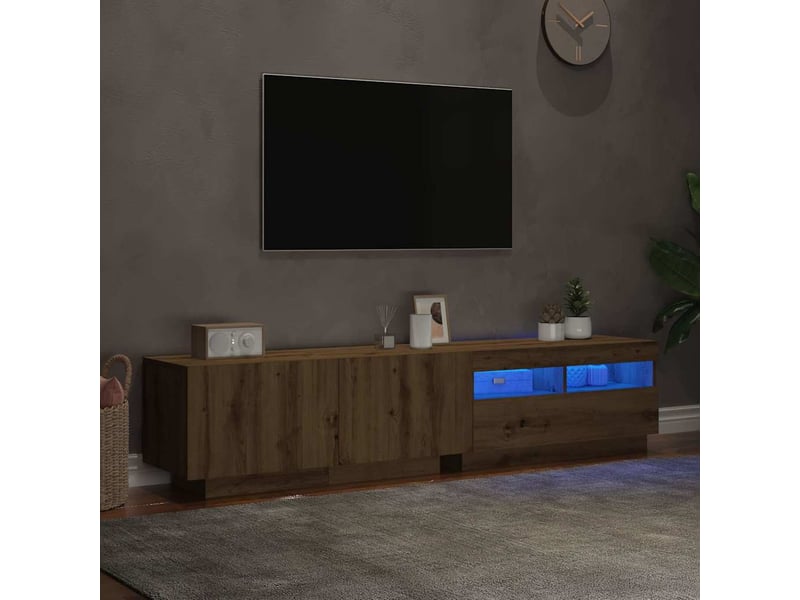  Meuble tv - banc tv - meuble de rangement avec lumières led chêne artisanal bois d'ingénierie  - Conforama E