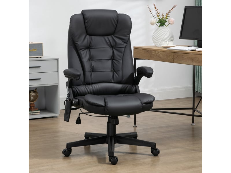  Fauteuil de bureau massant et chauffant, chaise de bureau ergonomique, bois, 62x68x121cm, noir  - Conforama D