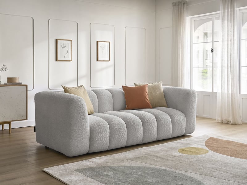  Bobochic canapé droit fixe 3 places talia tissu bouclette gris clair TALIA - Conforama B