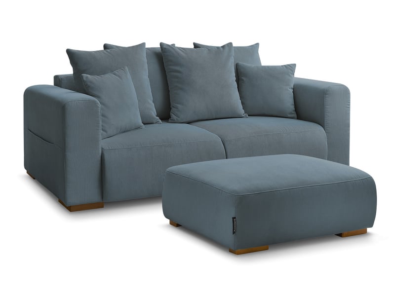  Bobochic canapé droit fixe 2 places sidonie velours côtelé avec pouf bleu foncé SIDONIE - Conforama A