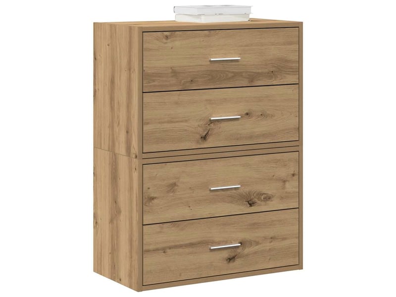  Lot de 2 armoire à tiroirs, commode avec 4 tiroirs chêne artisanal bois d'ingénierie  - Conforama B