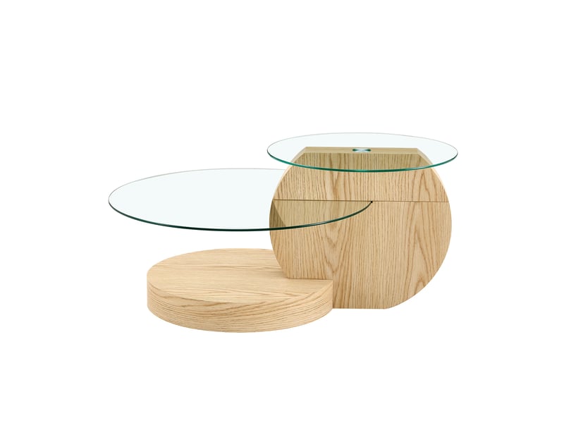  Table basse - 90x51x44cm - en verre trempé &amp; mdf - table de salon multiniveau aspect bois clair - naturel  - Conforama A
