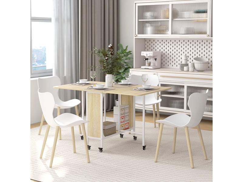 Table de cuisine pliante à roulettes avec abattant et étagère, table pliante pour salon, 130 x 80 x 74 cm, bois naturel  - Conforama D