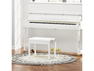 Banc de piano, banc de clavier réglable en hauteur en bois massif, siège rembourré, 64 x 35 x 45-55 cm, blanc