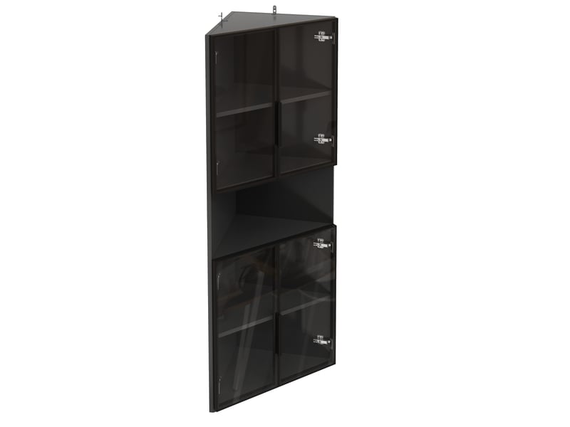  Vitrine d'angle noire 62x32x160cm, vitrine avec éclairage led jaune chaud, meuble de présentation en verre trempé pour salon.  - Conforama W