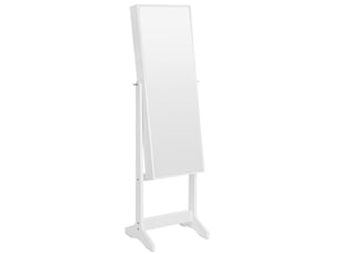 Psyché armoire à bijoux sur pied blanche avec serrure