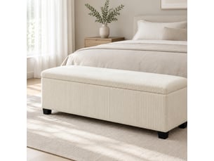 Banc coffre 112x42x40 cm, rangement, assise confortable, tissu effet cordon, meuble chambre et salon, polyester, beige